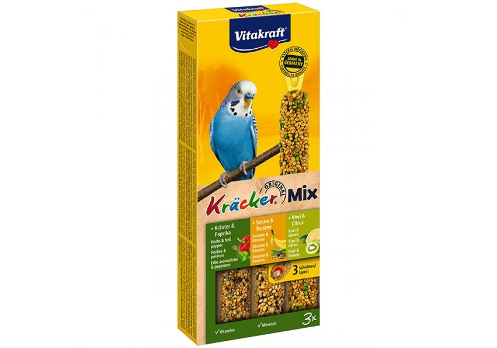 Vitakraft Kräcker® Mix + Banane / Kräuter / Kiwi Wellensittich 3St./90g (21237)