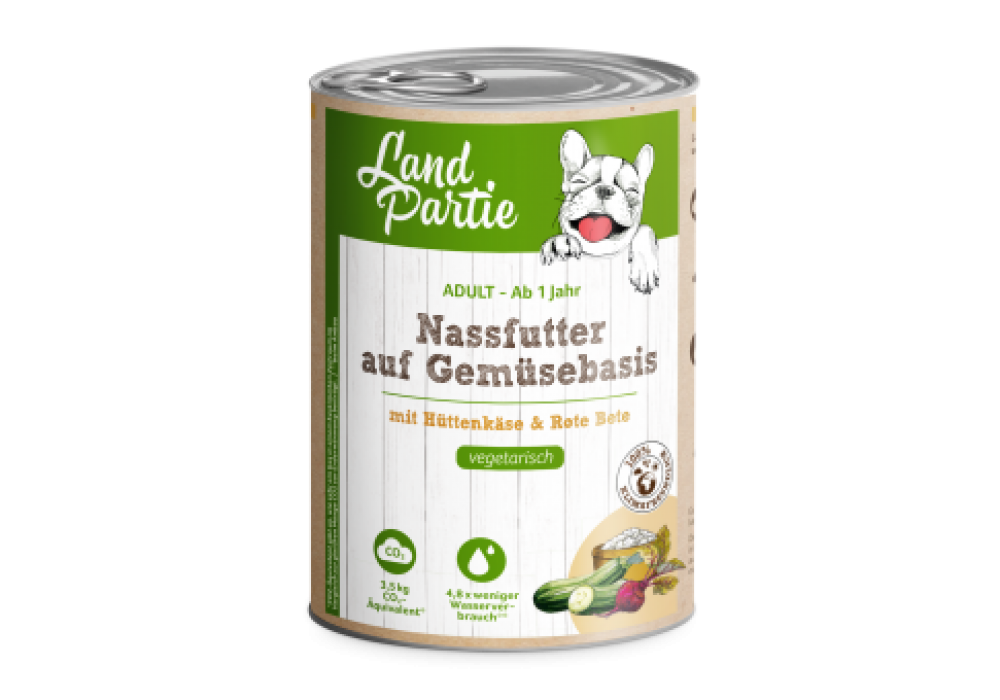 LandPartie Hund Adult 400g Dose auf Gemüsebasis mit Hüttenkäse & rote Bete (814055)
