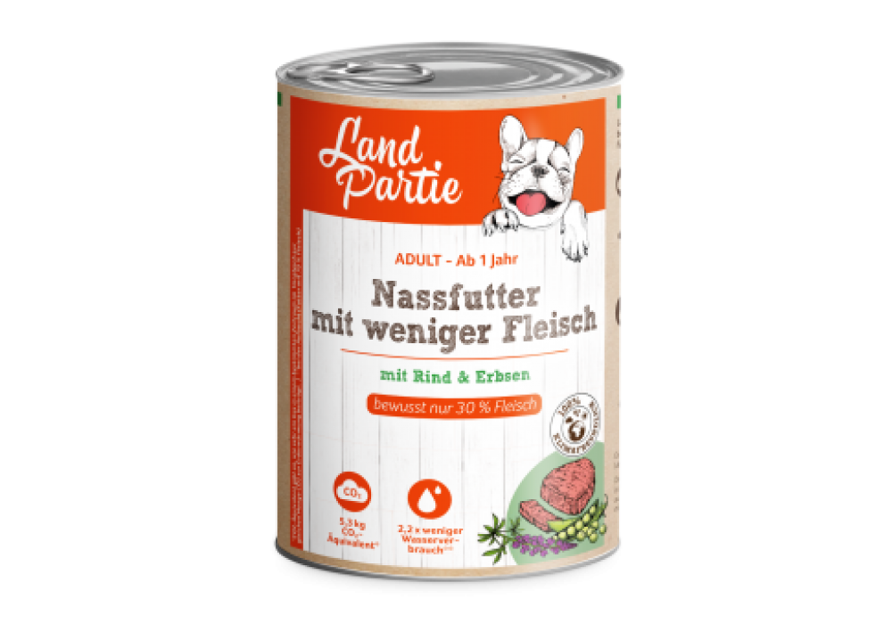 LandPartie Hund Adult 400g Dose weniger Fleisch mit Rind & Erbsen (814060)