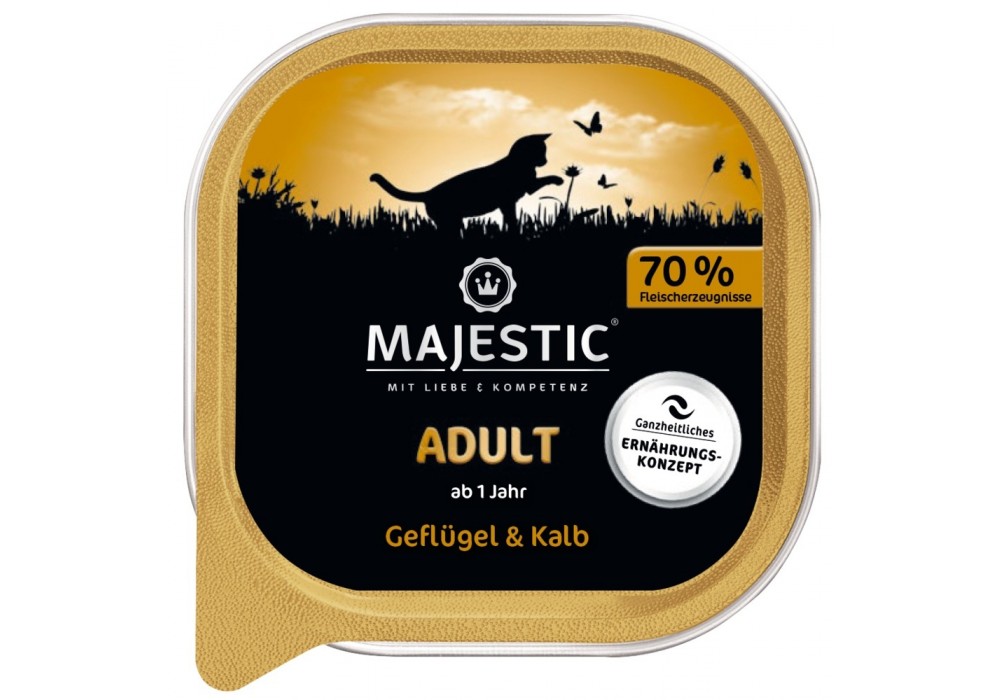 MAJESTIC Katze Adult 100g Schale Geflügel und Kalb (614073) 