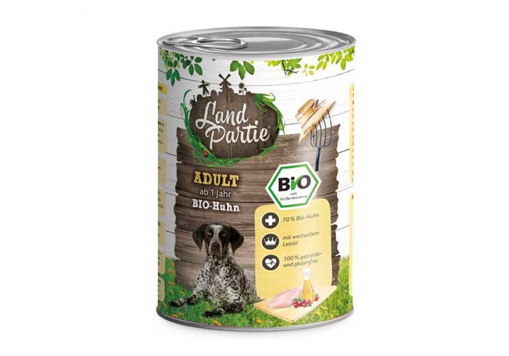 LandPartie Bio Hund Adult 400g Dose mit Bio-Huhn und Karotte (812181)