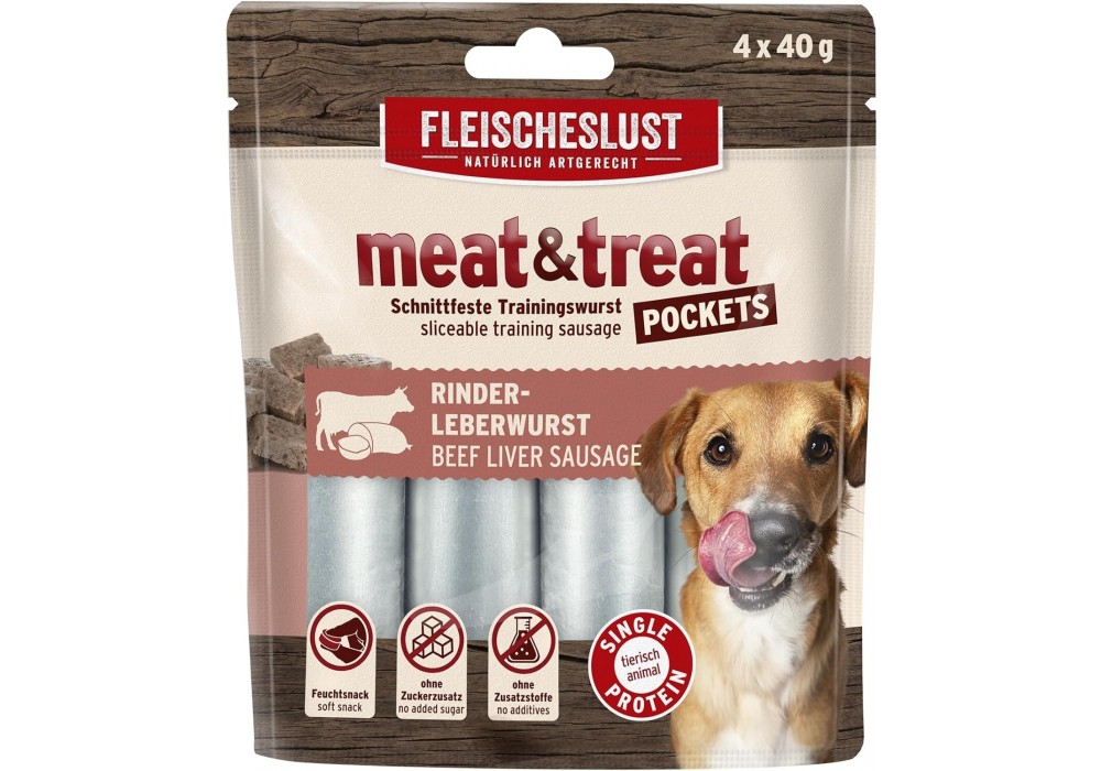 FLEISCHESLUST meat & treat Pockets 4x40g Rinderleberwurst (6784009)