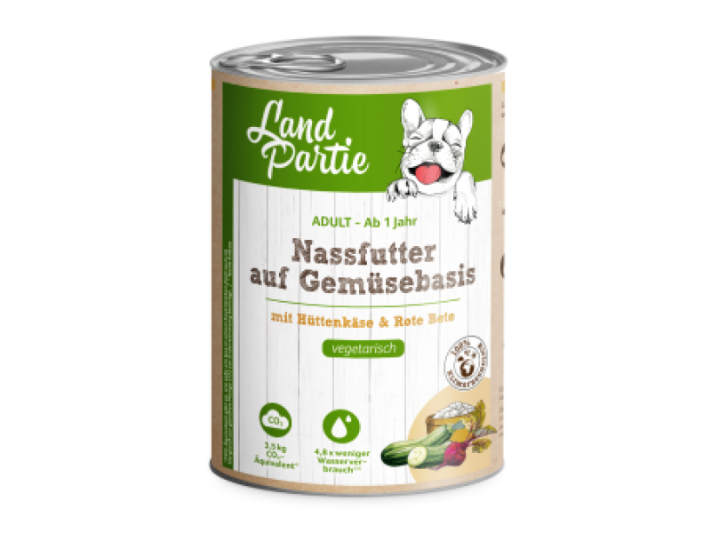 LandPartie Hund Adult 400g Dose auf Gemüsebasis mit Hüttenkäse & rote Bete (814055)