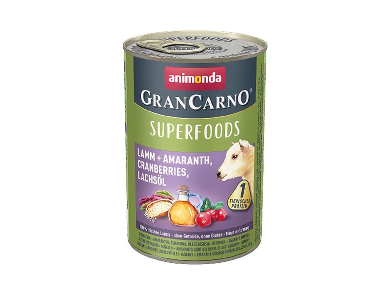 animonda GranCarno Superfoods 400g Dose - Lamm + Amaranth, Cranberries, Lachsöl (82437)