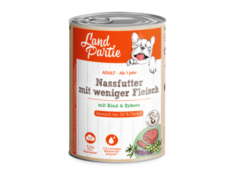 LandPartie Hund Adult 400g Dose weniger Fleisch mit Rind & Erbsen (814060)