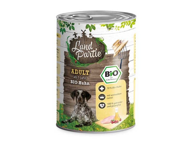 LandPartie Bio Hund Adult 400g Dose mit Bio-Huhn und Karotte (812181)