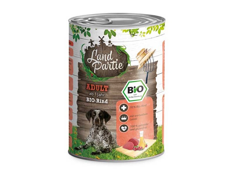 LandPartie Bio Hund Adult 400g Dose mit Bio-Rind und Zucchini (812183)