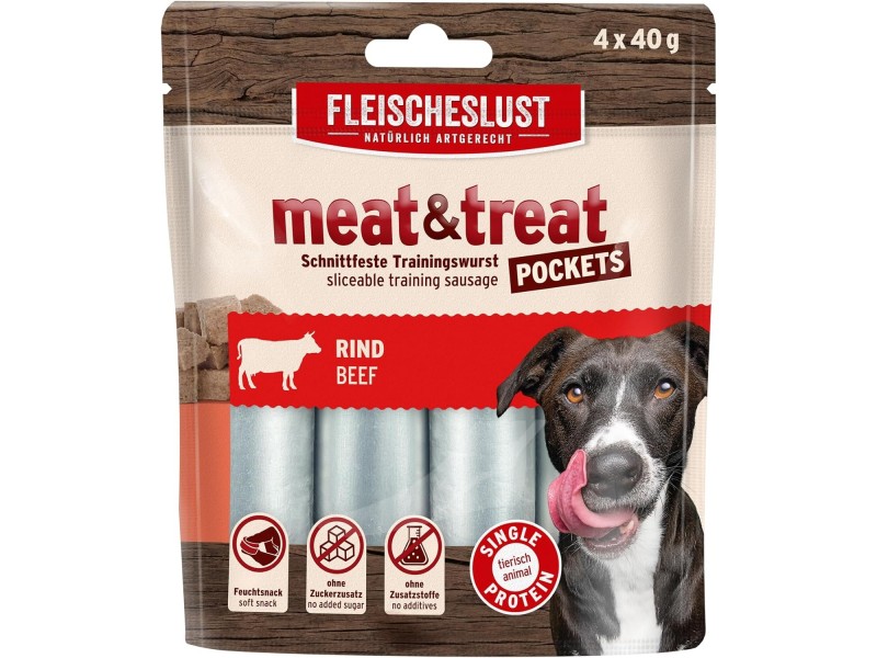 FLEISCHESLUST meat & treat Pockets 4x40g Rind (6784010)